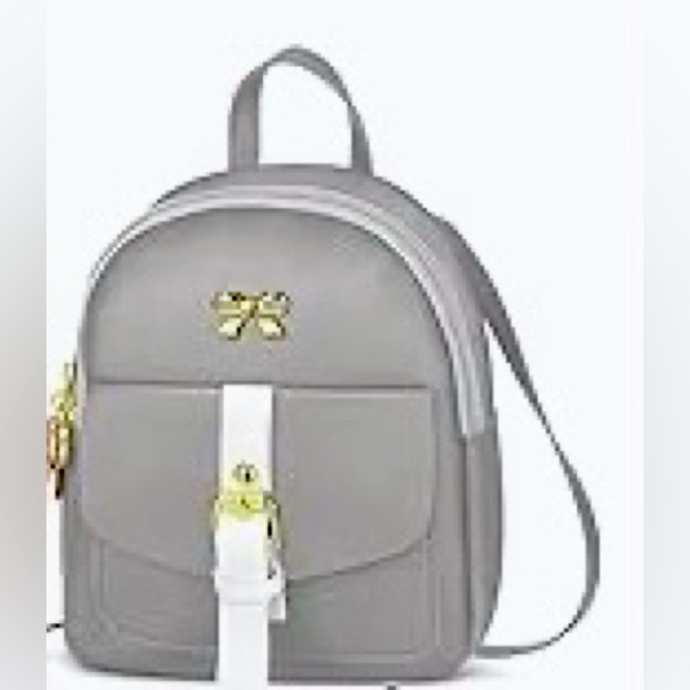 🩶GRAY🩶MINI BACKPACK w/GOLD-TONE ACCENTS,ADJUSTABLE STRAPS,2COMPARTMENTS✨NEW✨